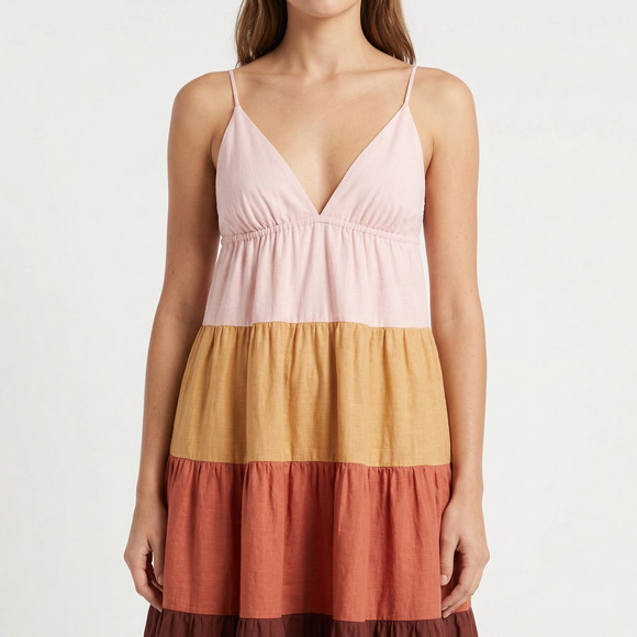 Anthropologie Women's Tiered Maxi Dress Boho Colorblock Halter Cottagecore M - Picture 2 of 10